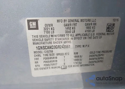 2016 Chevrolet Tahoe Ls from USA, damaged, VIN 1GNSCAKC0GR243561